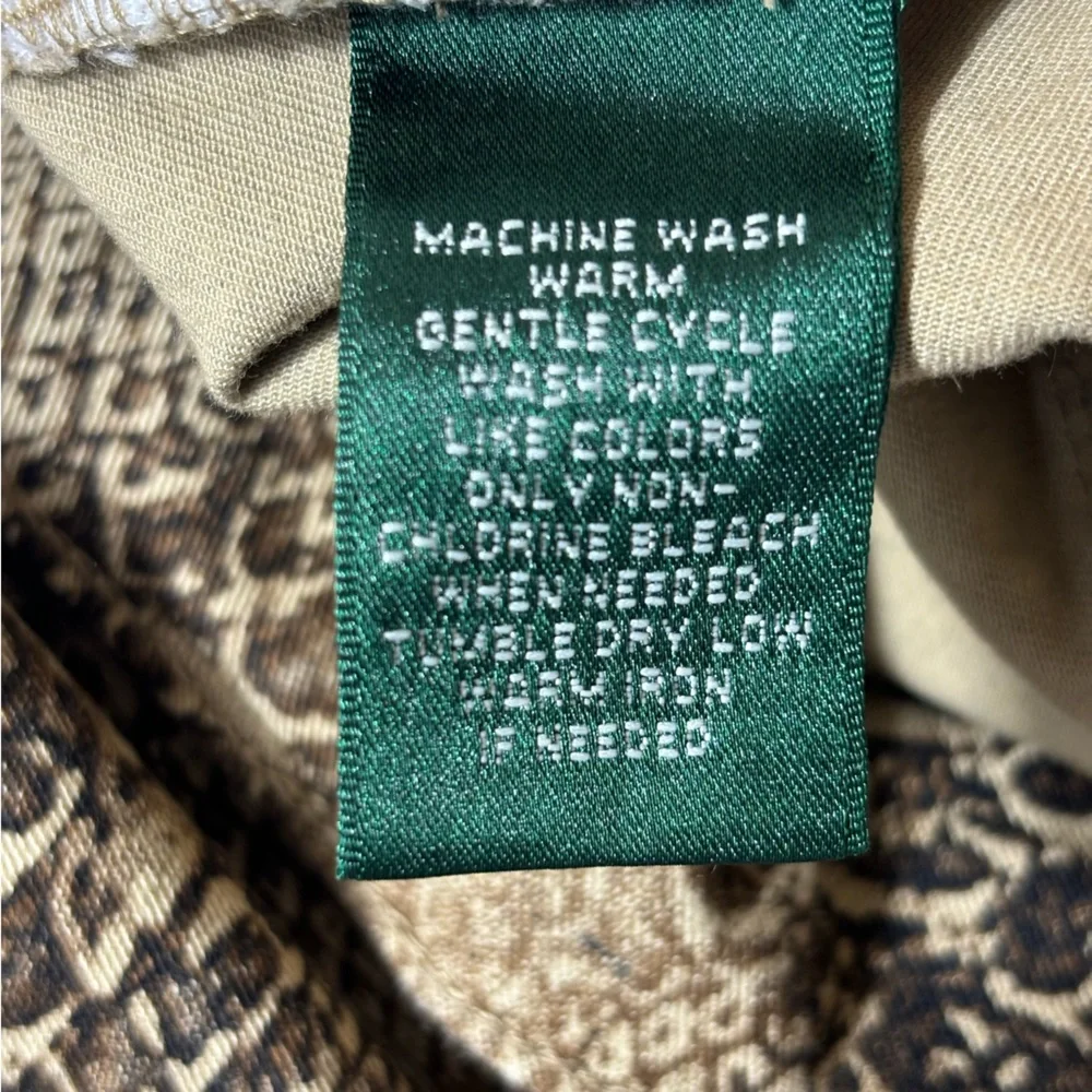 Ralph Lauren Snakeskin Hi-Rise Pants Ankle Zippers Tapered Leg Tan Black Size 10 - Picture 10 of 13